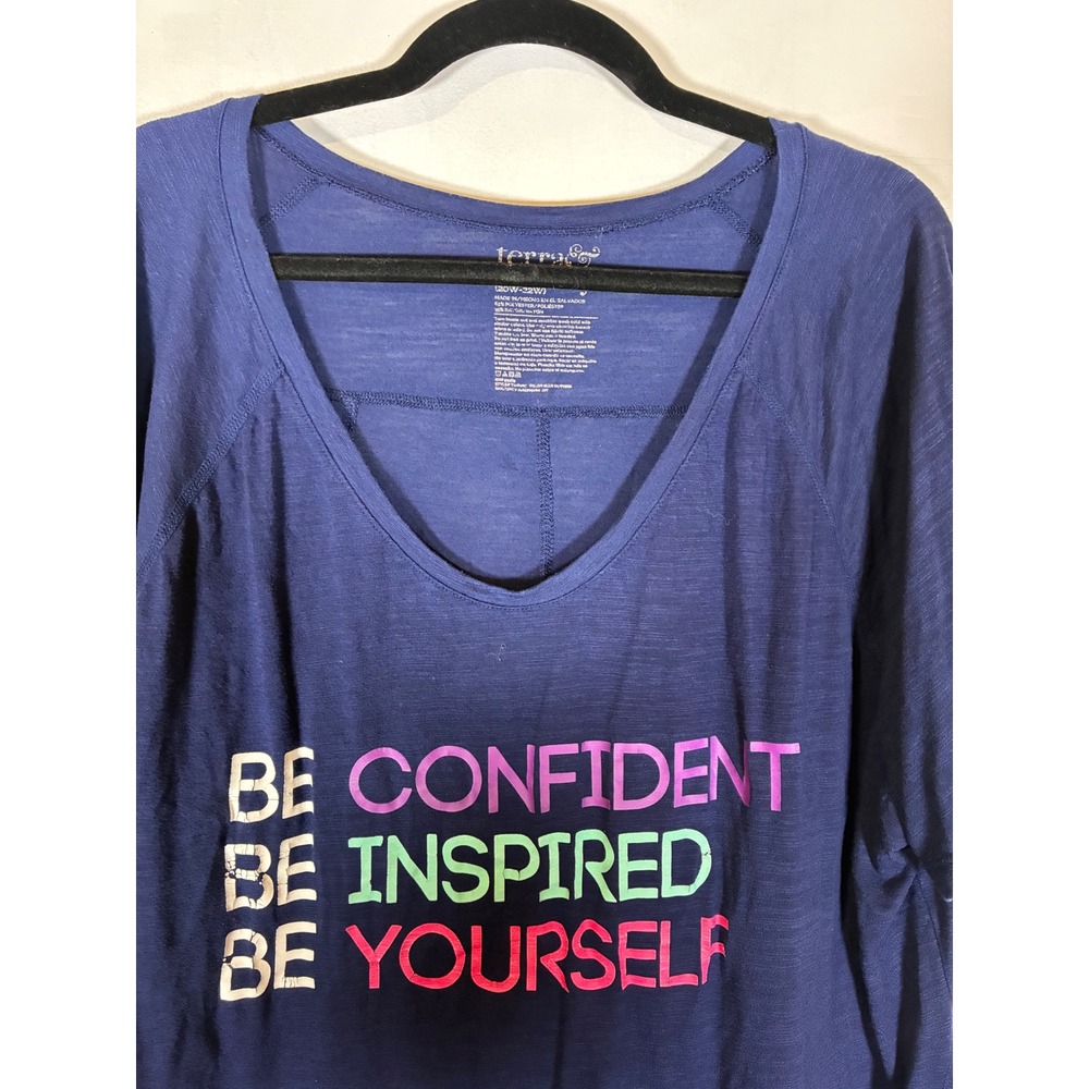 Terra & Sky 2X Blue Graphic Tee Be Confident Inspired Yourself Plus Size Shirt - Picture 4 of 7